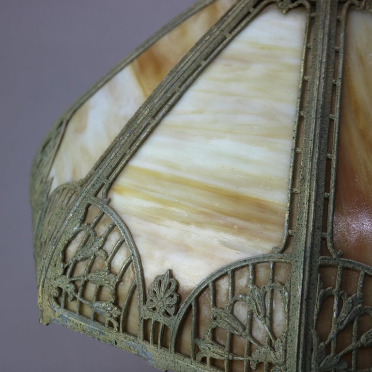 Antique Arts & Crafts Bradley & Hubbard School Slag Glass Lamp, Circa 1920