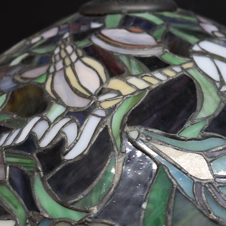 Tiffany School Leaded & Stained Glass Hanging Light with Seashore Shells 20thC