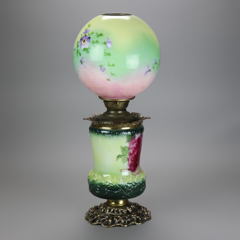 Antique Enameled and Embossed Porcelain Gone with the Wind Lamp C1890