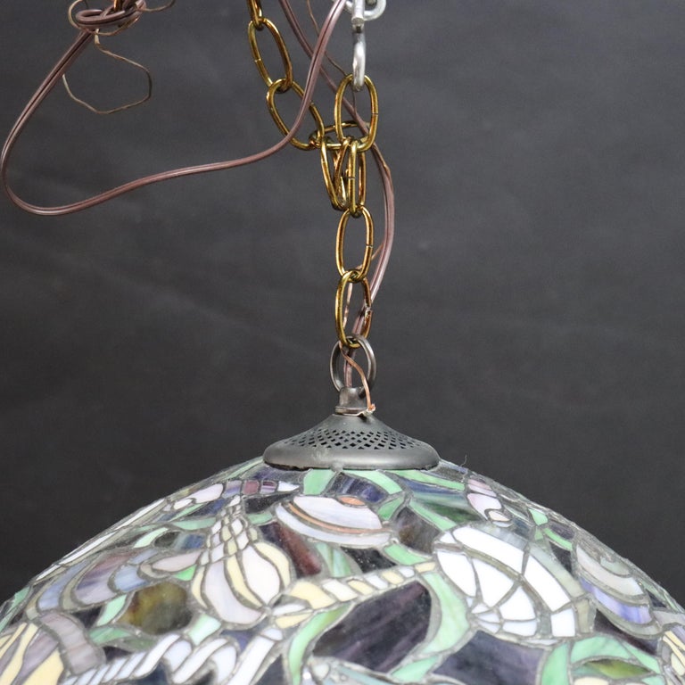 Tiffany School Leaded & Stained Glass Hanging Light with Seashore Shells 20thC