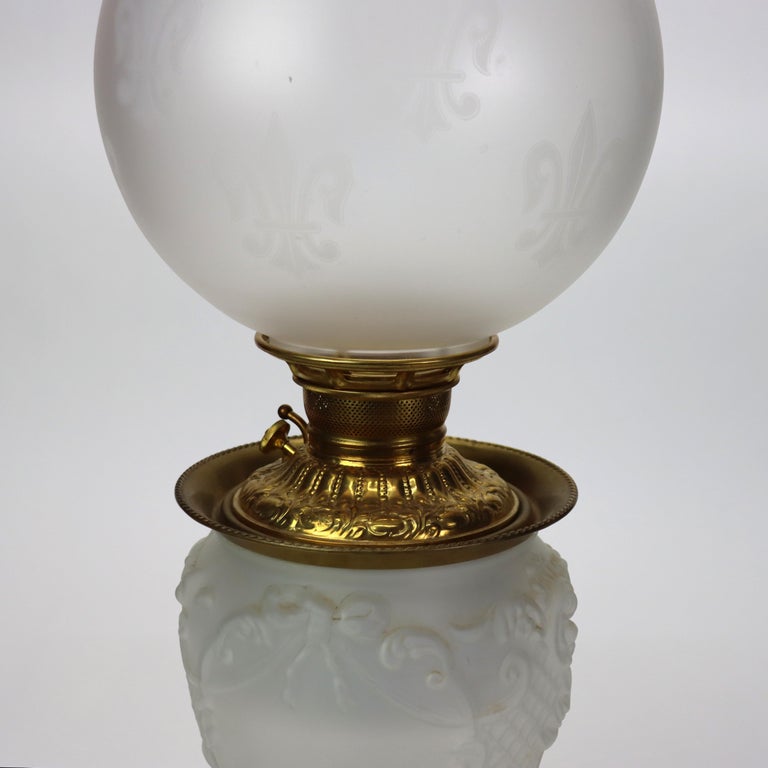 Antique Opalescent Embossed Glass Gone with the Wind Oil Lamp C1890