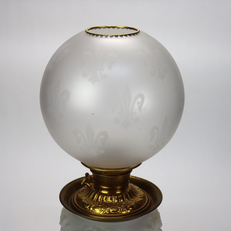 Antique Opalescent Embossed Glass Gone with the Wind Oil Lamp C1890
