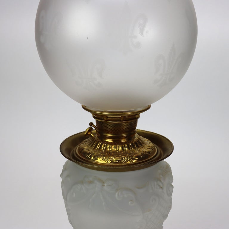 Antique Opalescent Embossed Glass Gone with the Wind Oil Lamp C1890