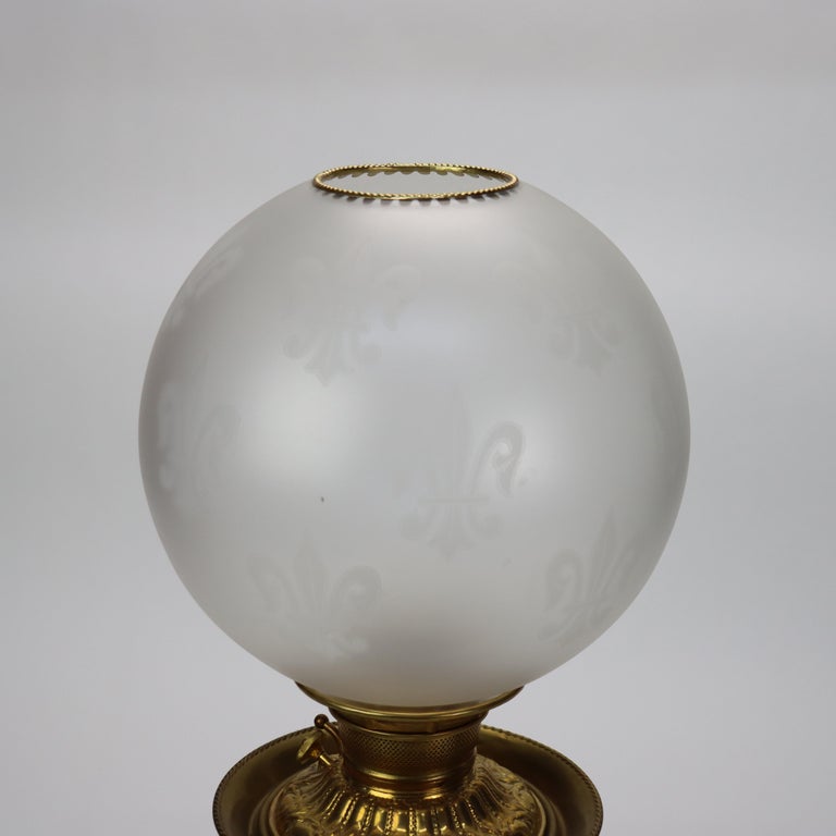 Antique Opalescent Embossed Glass Gone with the Wind Oil Lamp C1890