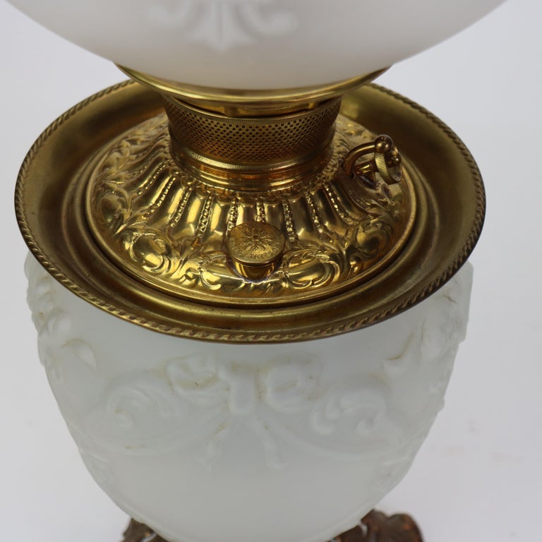 Antique Opalescent Embossed Glass Gone with the Wind Oil Lamp C1890
