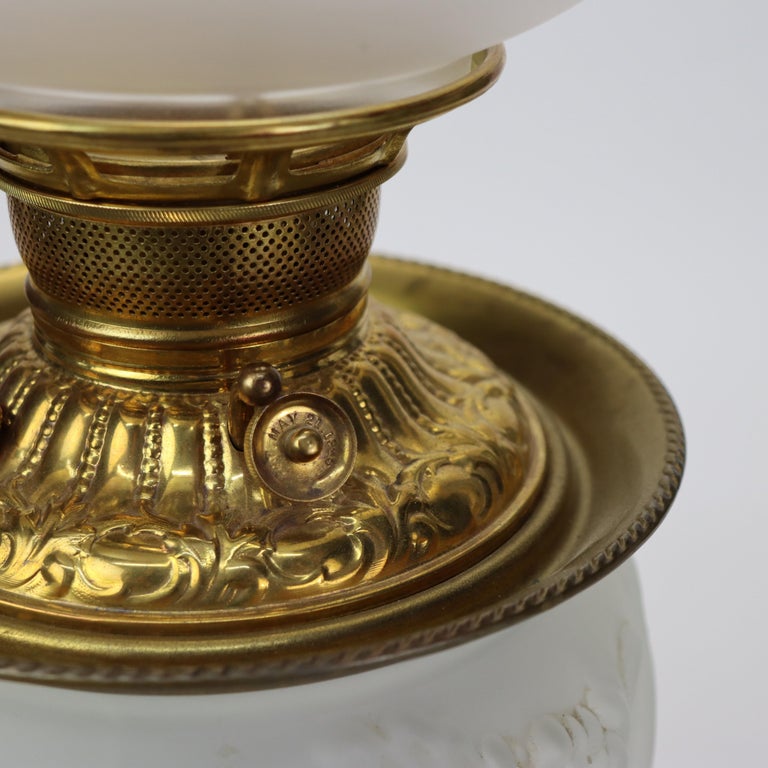 Antique Opalescent Embossed Glass Gone with the Wind Oil Lamp C1890