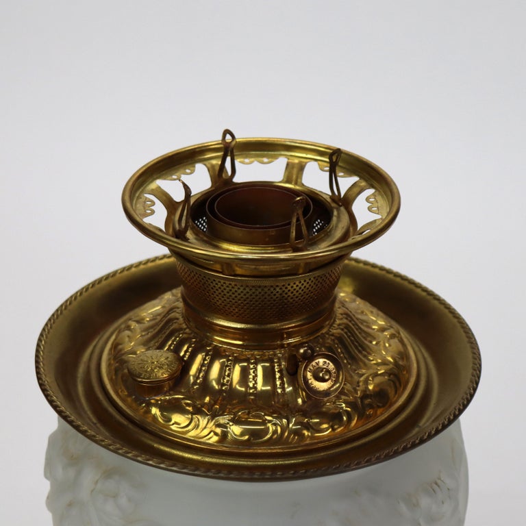 Antique Opalescent Embossed Glass Gone with the Wind Oil Lamp C1890