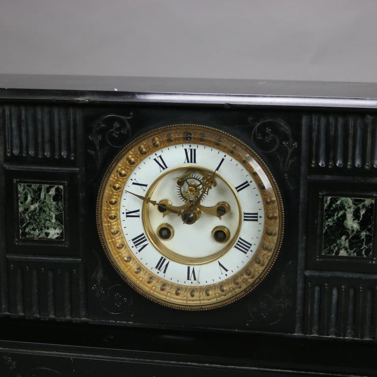 Antique Neoclassical Slate Mantle Clock with Open Escapement, c1890