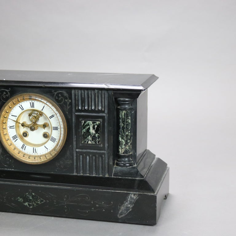 Antique Neoclassical Slate Mantle Clock with Open Escapement, c1890