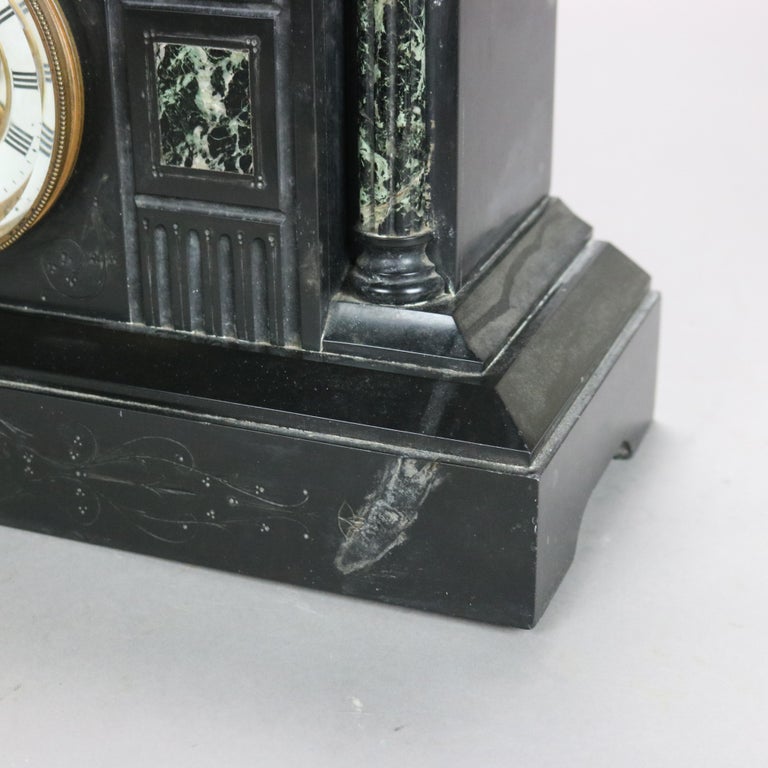 Antique Neoclassical Slate Mantle Clock with Open Escapement, c1890