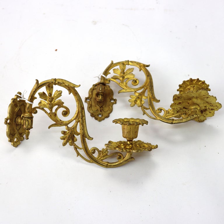 Antique French Foliate Form Gilt Bronze Single Candle Wall Sconce C1890
