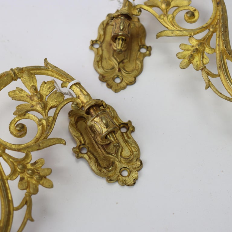 Antique French Foliate Form Gilt Bronze Single Candle Wall Sconce C1890
