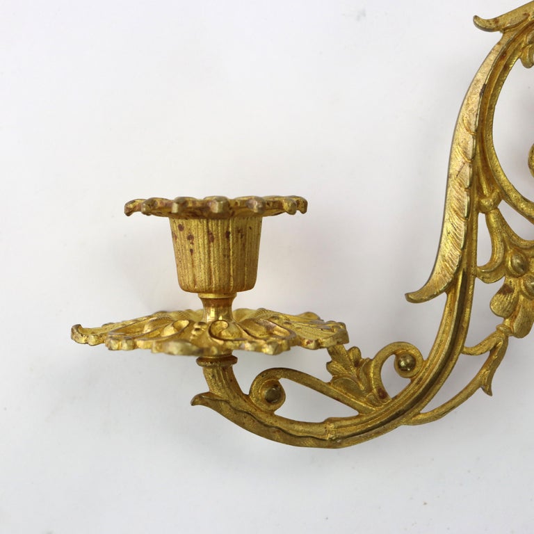 Antique French Foliate Form Gilt Bronze Single Candle Wall Sconce C1890