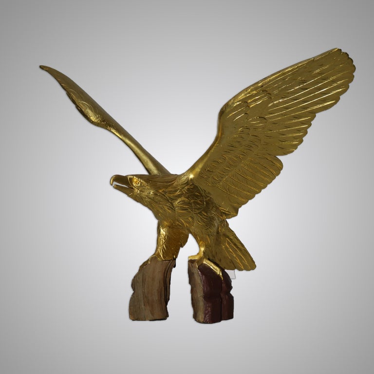 Oversized Vintage Carved Giltwood Golden Eagle 20thC