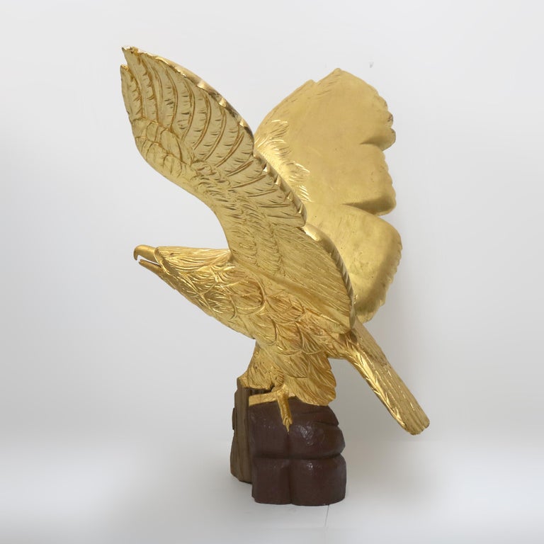 Oversized Vintage Carved Giltwood Golden Eagle 20thC