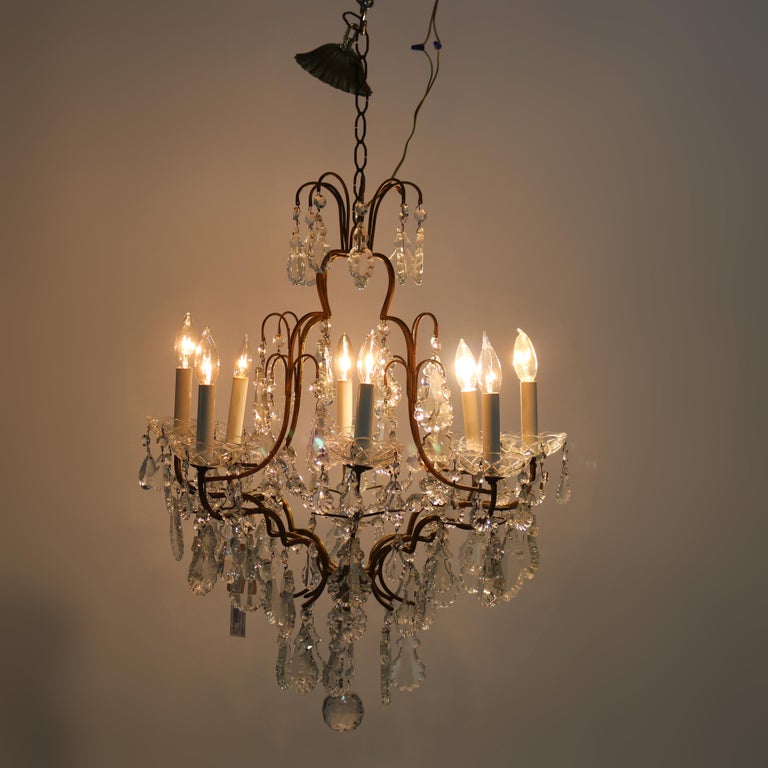 Antique Bronze and Cut Crystal Eight Light Chandelier C1930