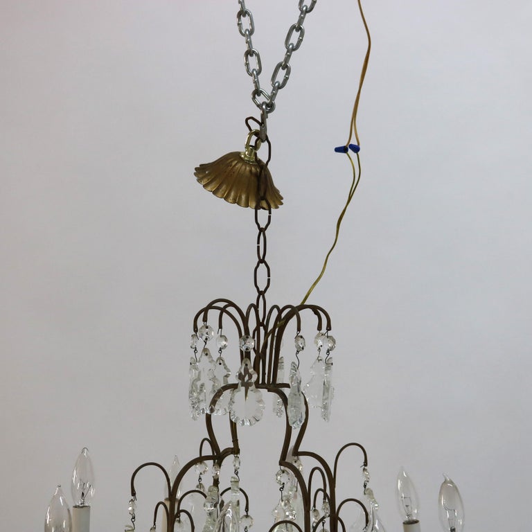 Antique Bronze and Cut Crystal Eight Light Chandelier C1930