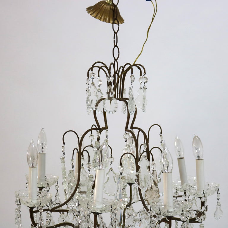 Antique Bronze and Cut Crystal Eight Light Chandelier C1930