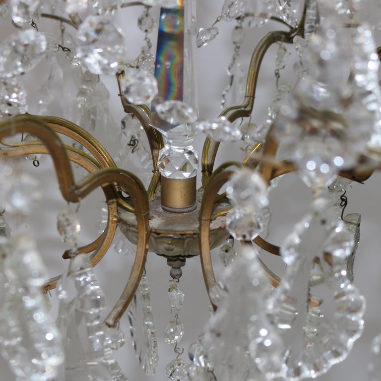 Antique Bronze and Cut Crystal Eight Light Chandelier C1930