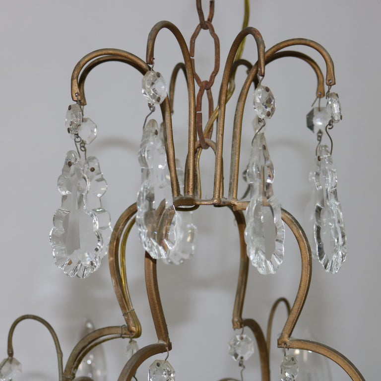 Antique Bronze and Cut Crystal Eight Light Chandelier C1930