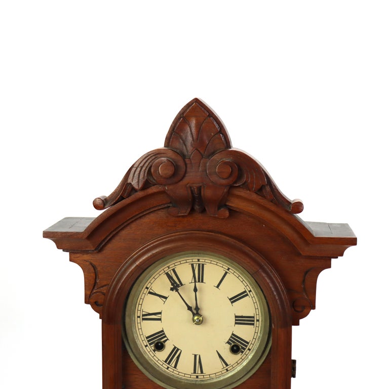 Eastlake Carved Walnut Mantle Clock C1890
