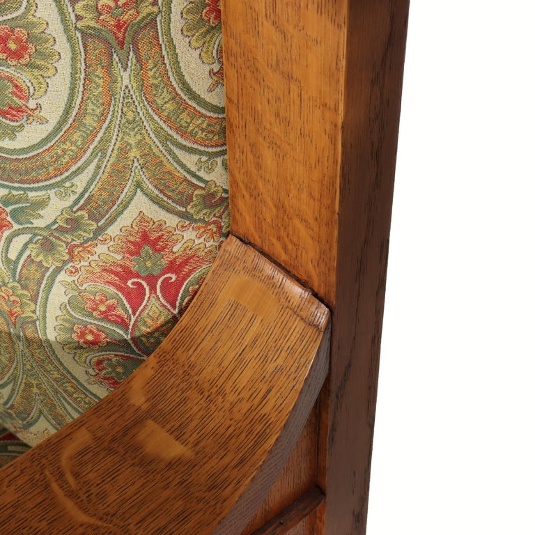 Pair Oversized Gothic Foliate Carved Oak & Upholstered Armchairs C1890