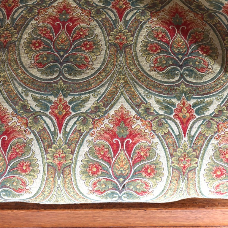 Pair Oversized Gothic Foliate Carved Oak & Upholstered Armchairs C1890