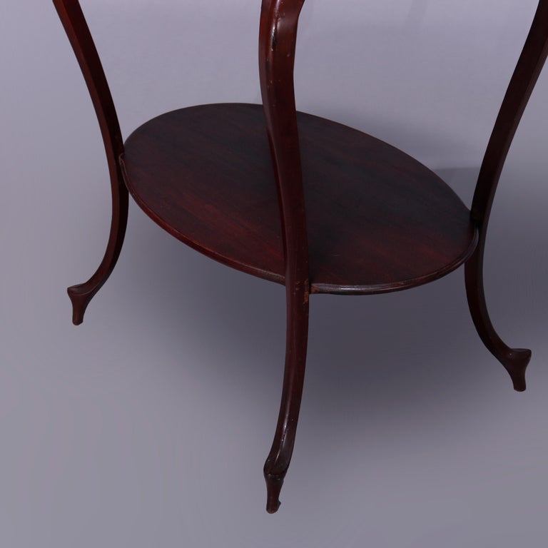 Antique French Style Mahogany & Satinood Marquetry Inlay Parlor Table, c1900