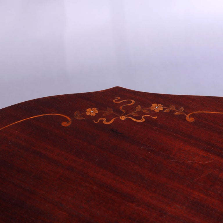 Antique French Style Mahogany & Satinood Marquetry Inlay Parlor Table, c1900