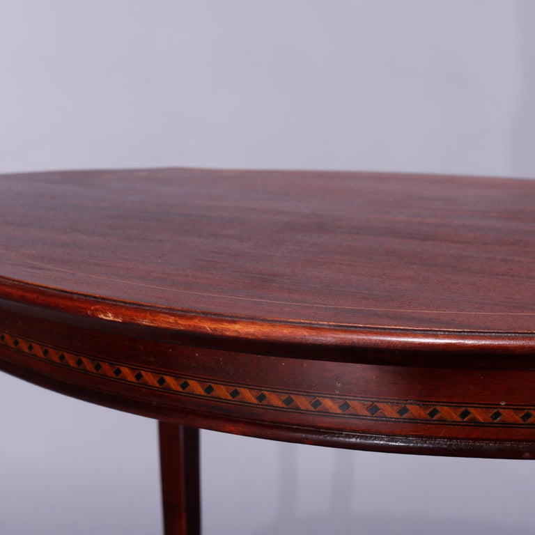 Antique French Style Mahogany & Satinood Marquetry Inlay Parlor Table, c1900