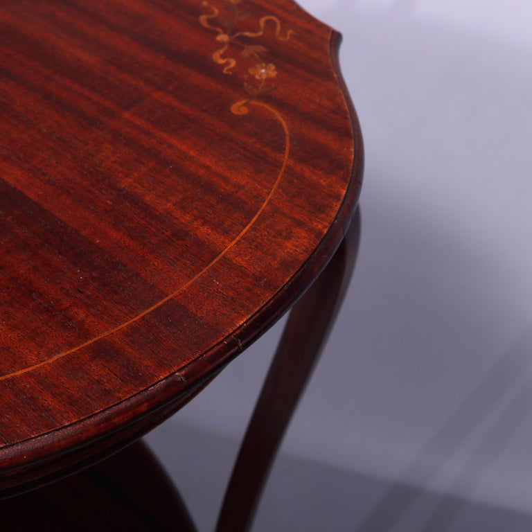 Antique French Style Mahogany & Satinood Marquetry Inlay Parlor Table, c1900