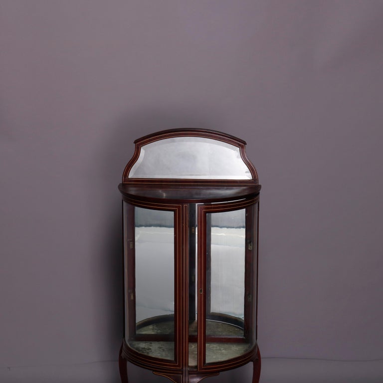 Antique French Louis XVI Mahogany Demilune Vitrine, circa 1900