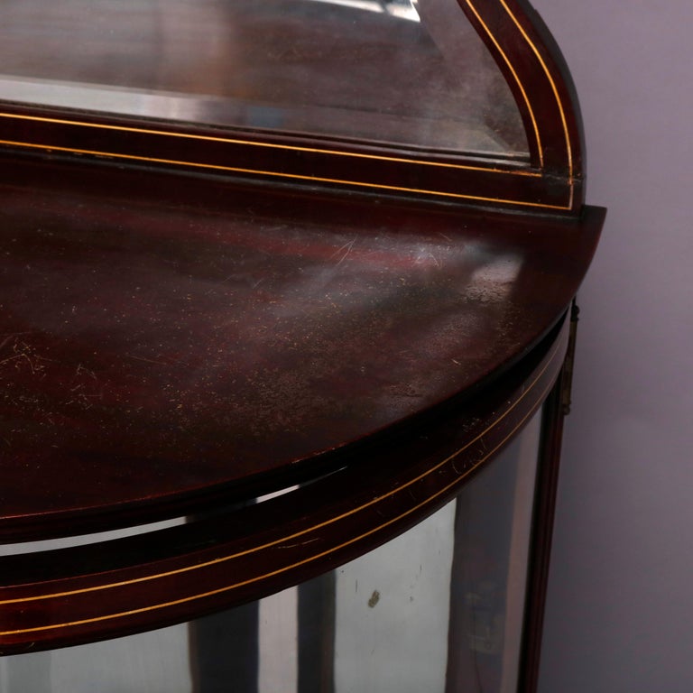 Antique French Louis XVI Mahogany Demilune Vitrine, circa 1900