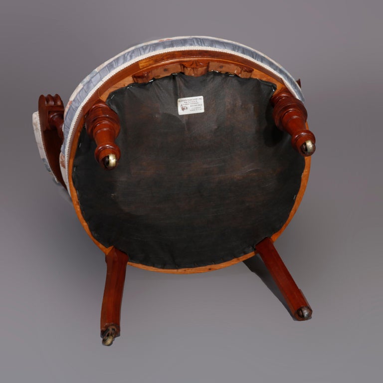 Six Antique Eastlake Spindled Walnut & Burl Upholstered Parlor Chairs, C1890