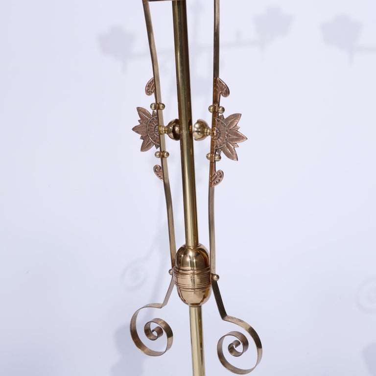Antique Pair Aesthetic Brass & Mahogany Newell Post Candelabra Lights, C1870