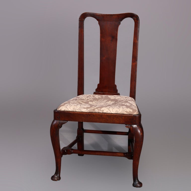 Antique Pair of Queen Anne New England Carved Mahogany Side Chairs, Circa 1760