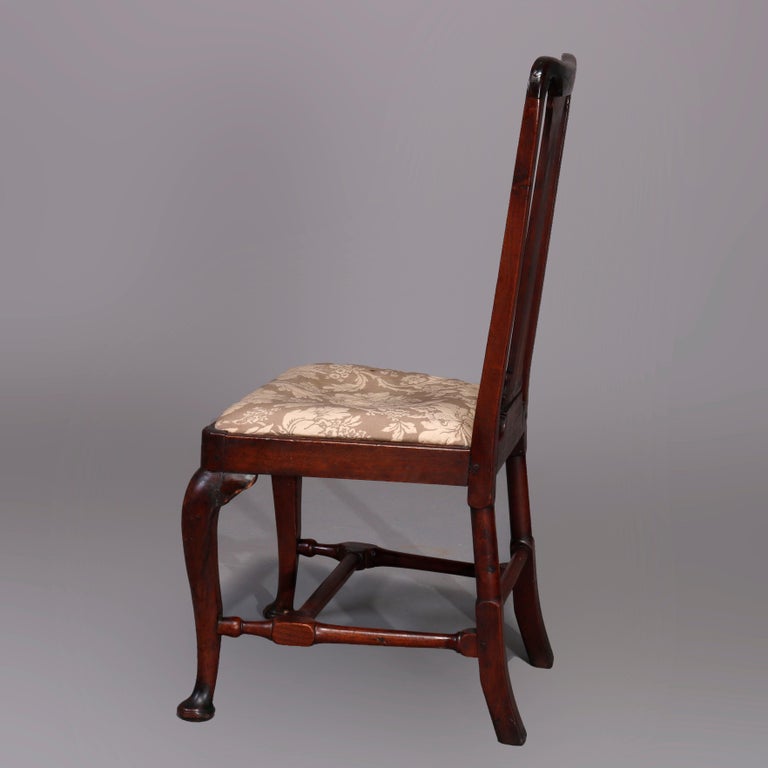 Antique Pair of Queen Anne New England Carved Mahogany Side Chairs, Circa 1760