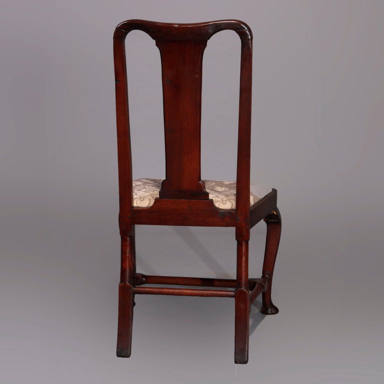 Antique Pair of Queen Anne New England Carved Mahogany Side Chairs, Circa 1760