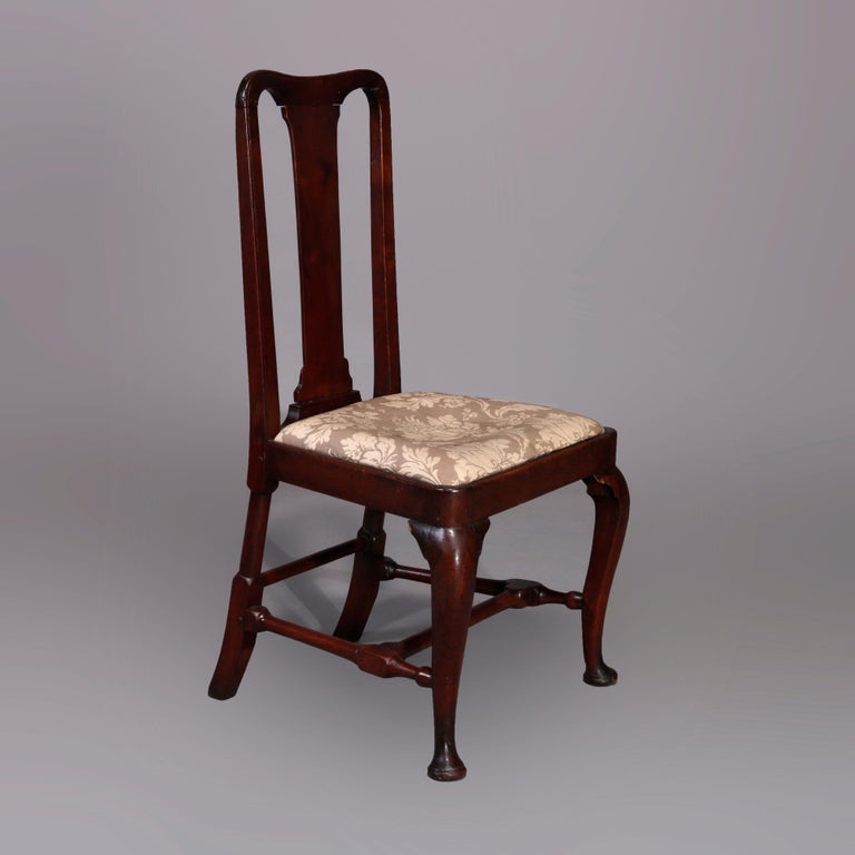 Antique Pair of Queen Anne New England Carved Mahogany Side Chairs, Circa 1760