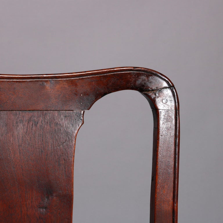 Antique Pair of Queen Anne New England Carved Mahogany Side Chairs, Circa 1760