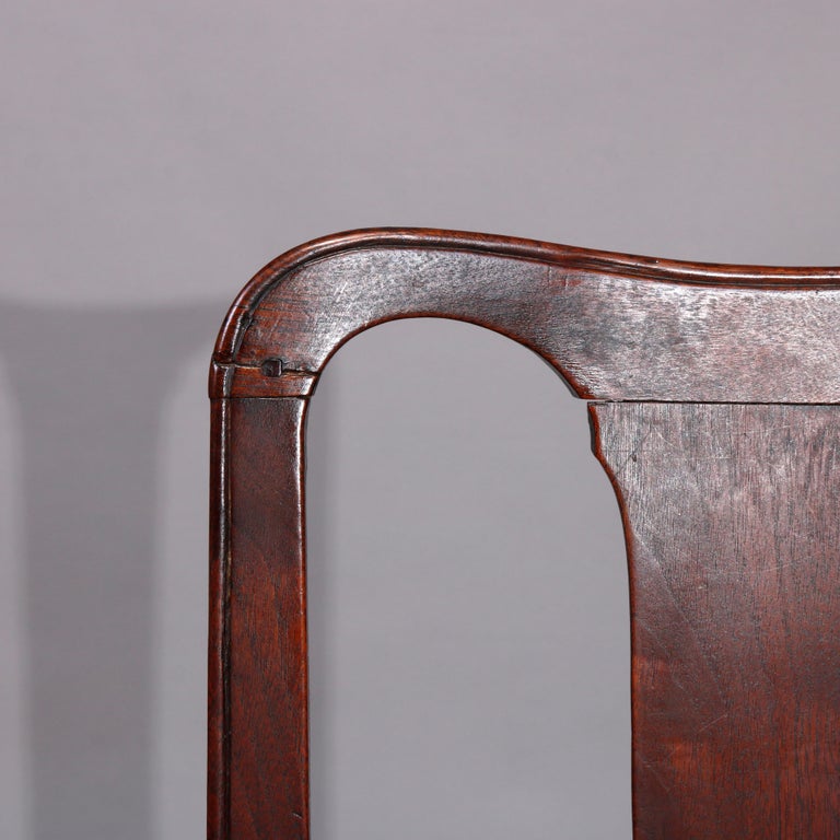 Antique Pair of Queen Anne New England Carved Mahogany Side Chairs, Circa 1760