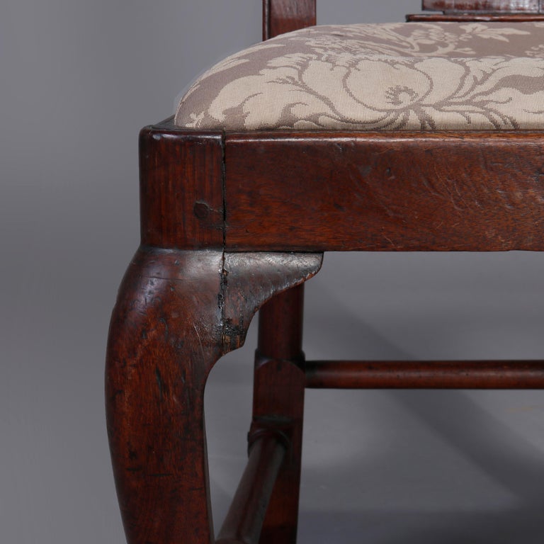 Antique Pair of Queen Anne New England Carved Mahogany Side Chairs, Circa 1760