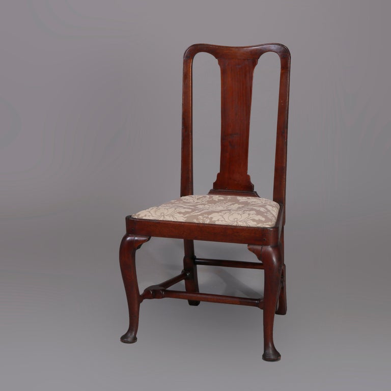 Antique Pair of Queen Anne New England Carved Mahogany Side Chairs, Circa 1760
