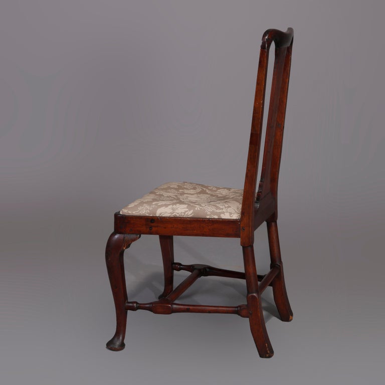 Antique Pair of Queen Anne New England Carved Mahogany Side Chairs, Circa 1760