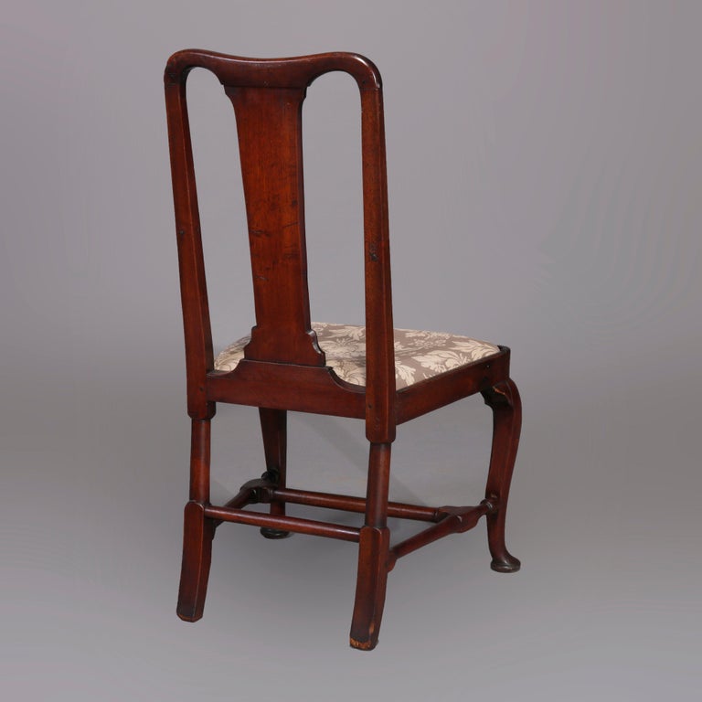 Antique Pair of Queen Anne New England Carved Mahogany Side Chairs, Circa 1760