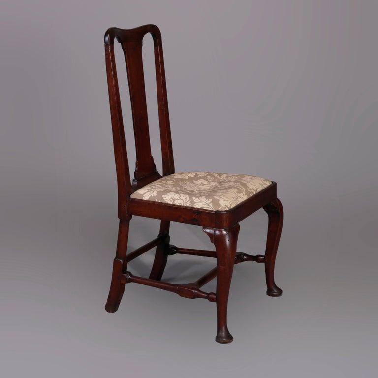 Antique Pair of Queen Anne New England Carved Mahogany Side Chairs, Circa 1760