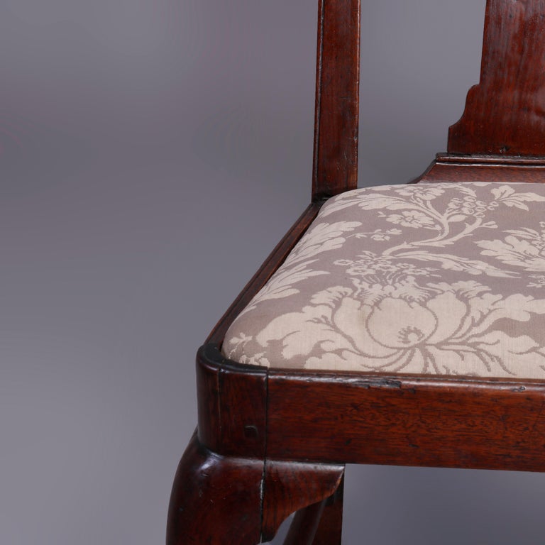 Antique Pair of Queen Anne New England Carved Mahogany Side Chairs, Circa 1760