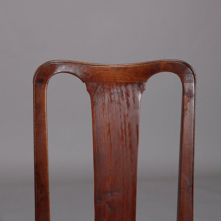 Antique Pair of Queen Anne New England Carved Mahogany Side Chairs, Circa 1760