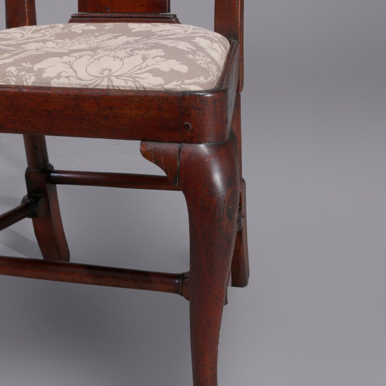 Antique Pair of Queen Anne New England Carved Mahogany Side Chairs, Circa 1760