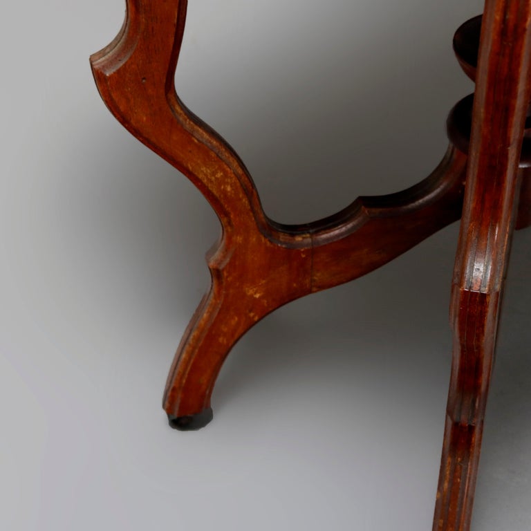 Antique Victorian Carved Walnut and Beveled Marble Side Table, circa 1880